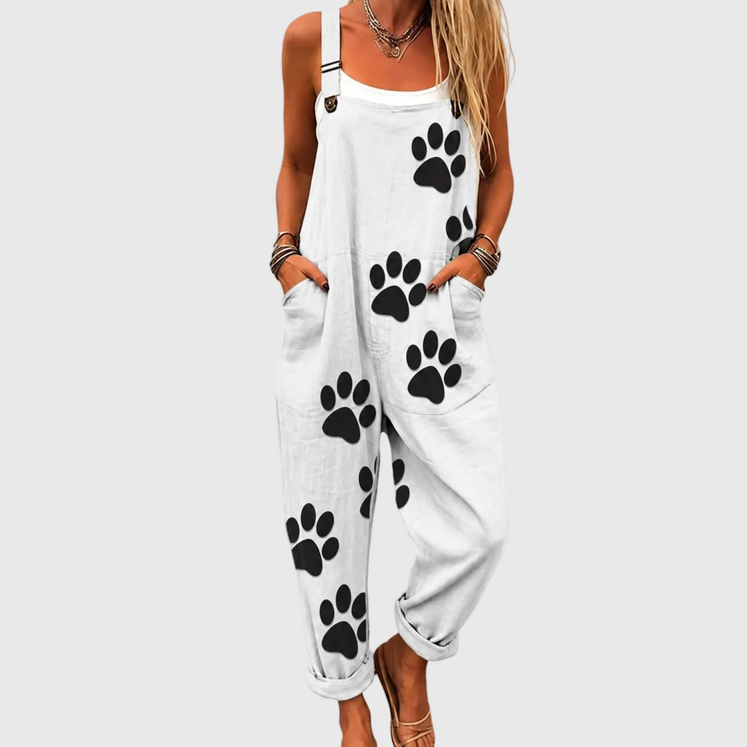 Women's comfortable printed jumpsuit with adjustable straps, perfect for casual spring & summer outfits.