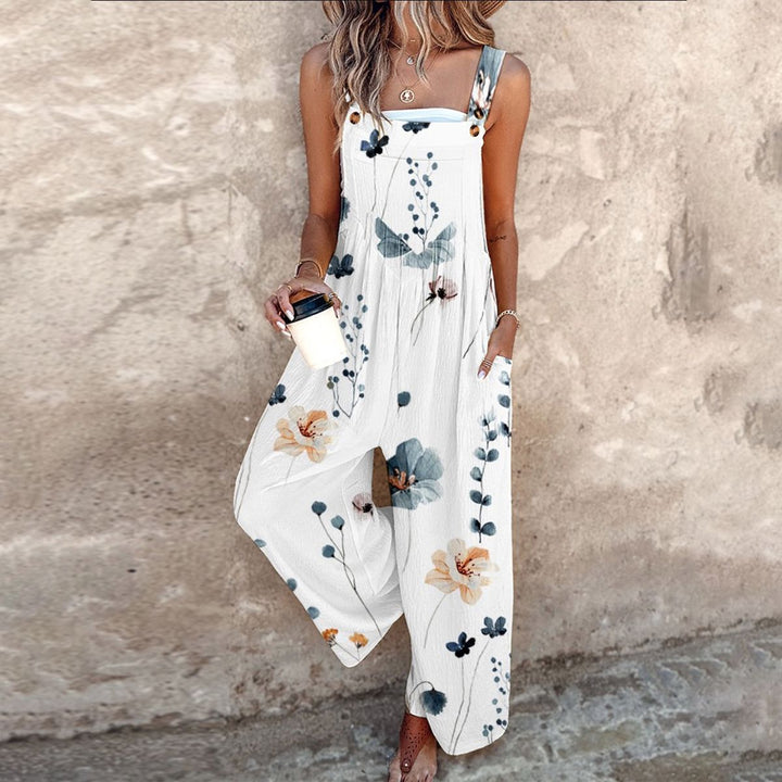 Chic women's printed overalls jumpsuit, showcasing a unique statement print for stylish everyday fashion.