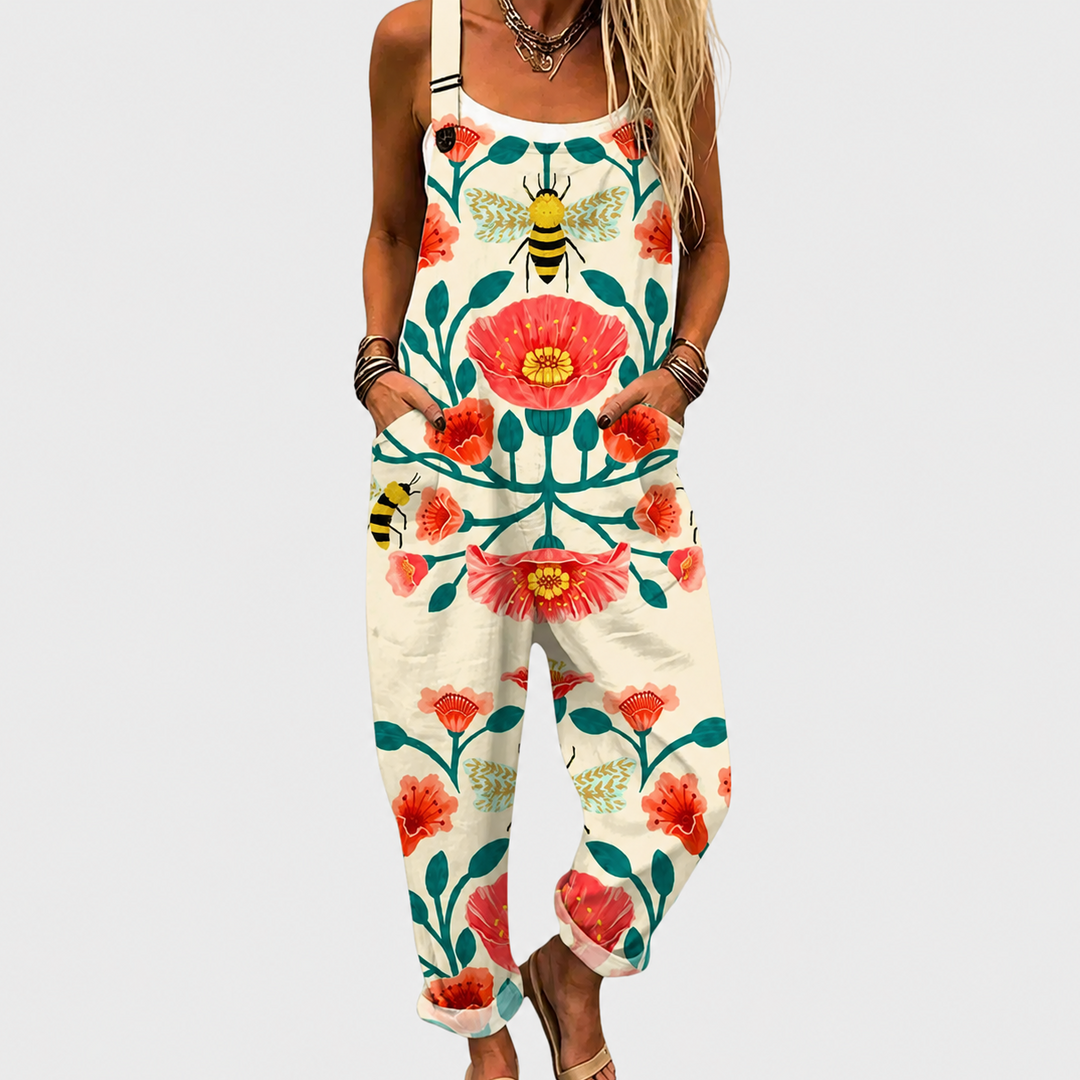 Women's comfortable printed wide-leg jumpsuit. Perfect for relaxed summer fashion & casual elegant style.