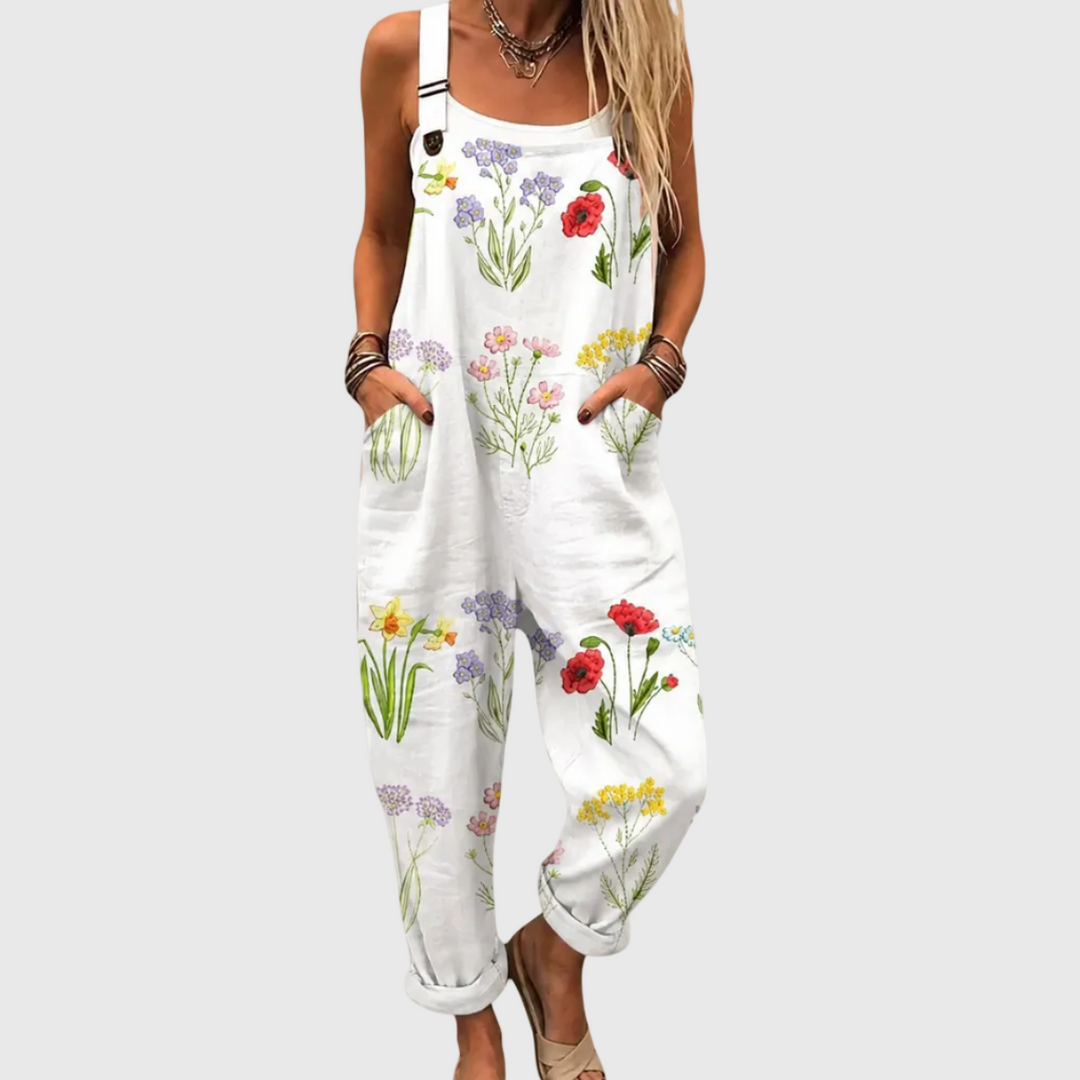 Women's comfortable printed wide leg overalls with adjustable straps, perfect for summer casual fashion.