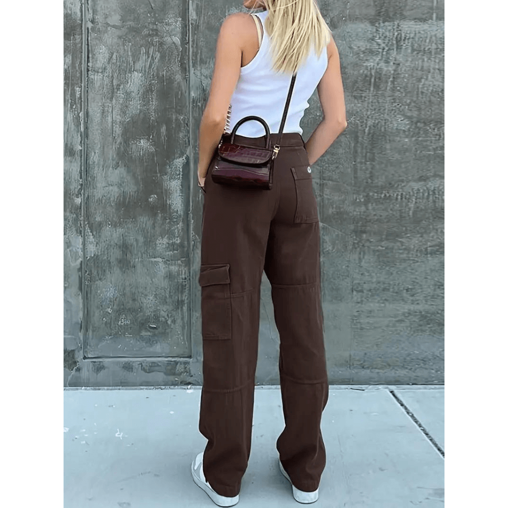 Trendy women's casual cargo trousers with a comfortable relaxed fit for effortless style.