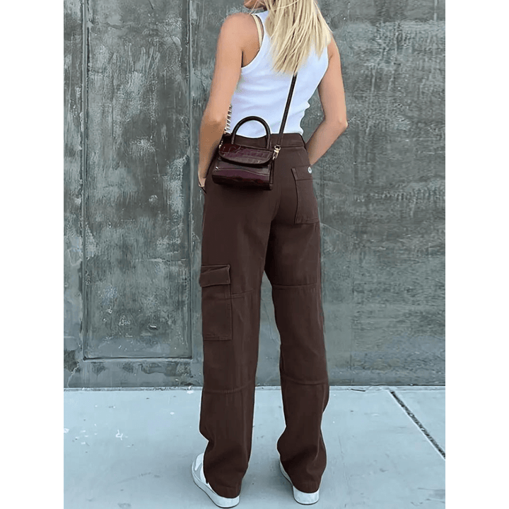 Trendy women's casual cargo trousers with a comfortable relaxed fit for effortless style.