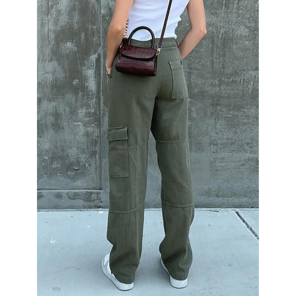 Fashion-forward women's utility cargo trousers, offering comfort and modern style.