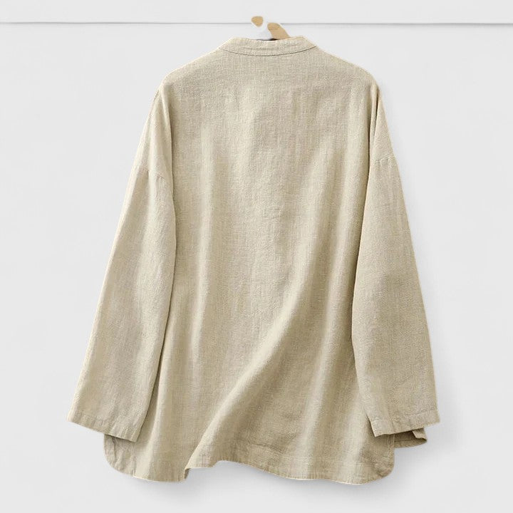 Women's comfortable relaxed fit shirt with knot closure & patch pockets; stylish summer daily wear top.