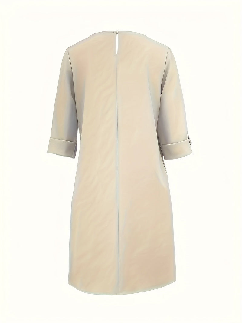 Elegant women's round neck dress, a comfortable midi for spring fashion and everyday versatile style.