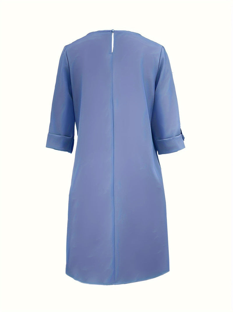 Casual women's round neck summer dress, a comfortable midi for effortless style and everyday wear.
