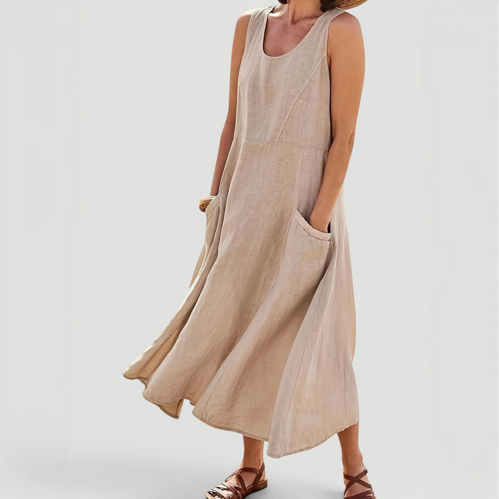 Stylish A-line midi dress for women, sleeveless and comfortable, perfect for summer casual outings.