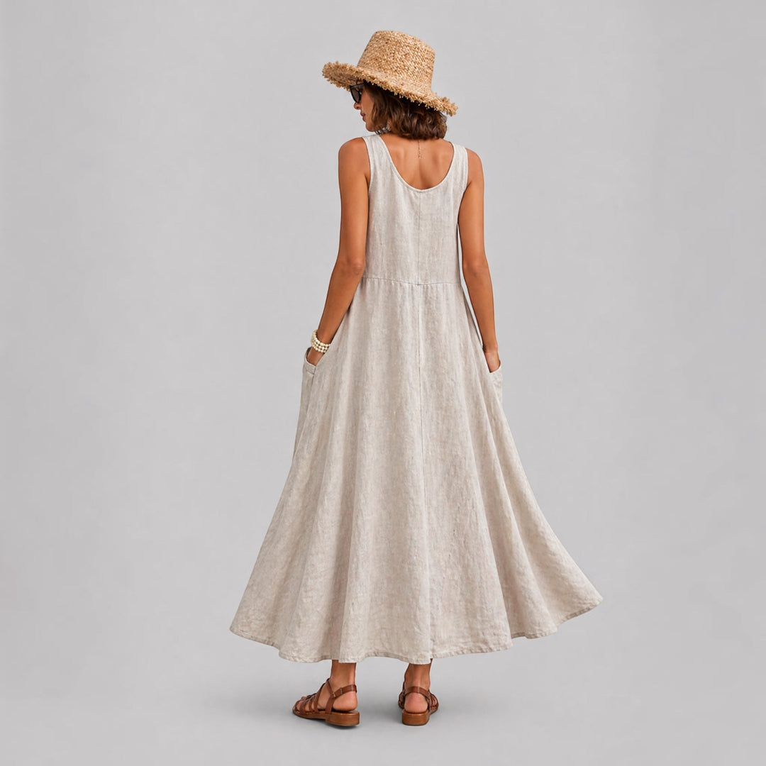 Effortlessly comfortable women's A-line midi dress, sleeveless, a must-have casual summer staple.