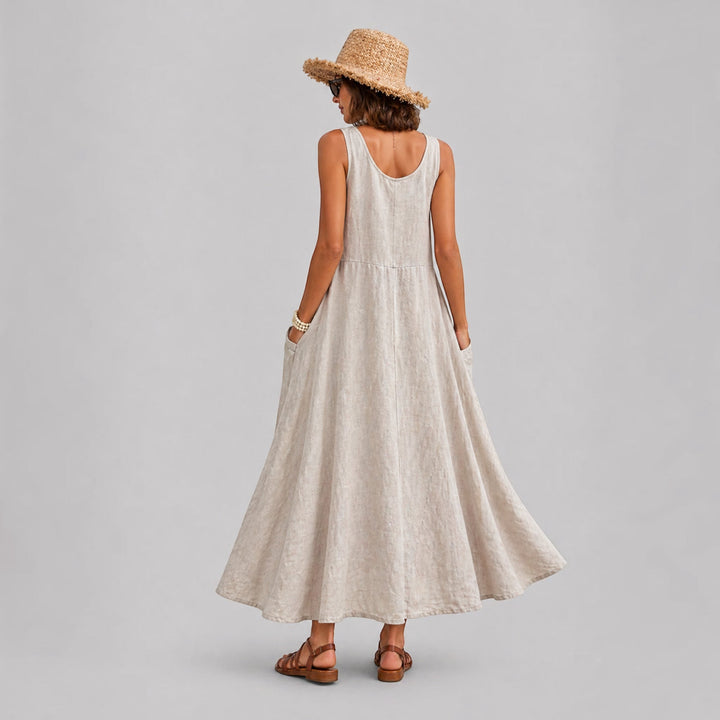Effortlessly comfortable women's A-line midi dress, sleeveless, a must-have casual summer staple.