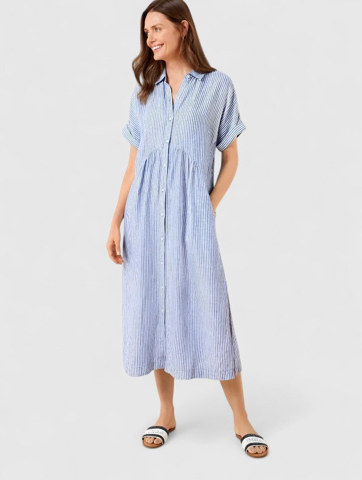 Fall fashion women's striped midi dress, comfortable and elegant for daily wear.