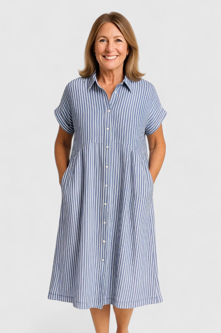 Spring fashion women's striped dress, versatile and comfortable casual style.