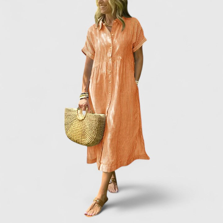Women's comfortable long sleeve striped dress, perfect for fall & spring casual wear.