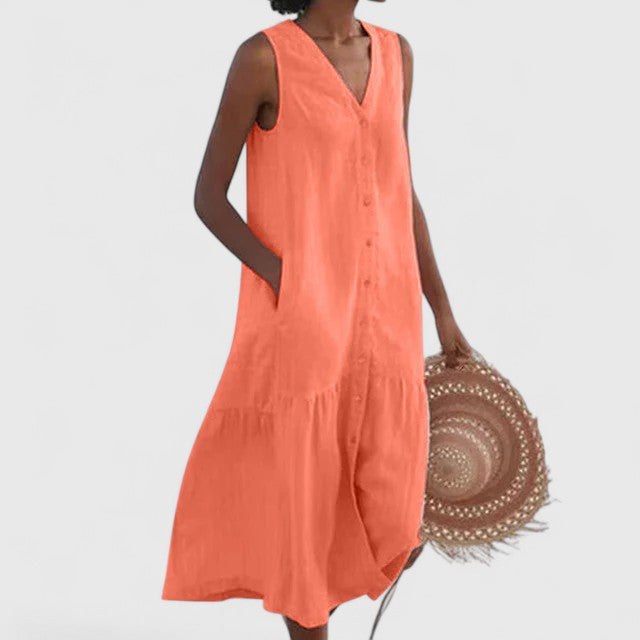 Elegant flowy women's maxi dress, ideal for casual summer days, beach, or everyday wear.