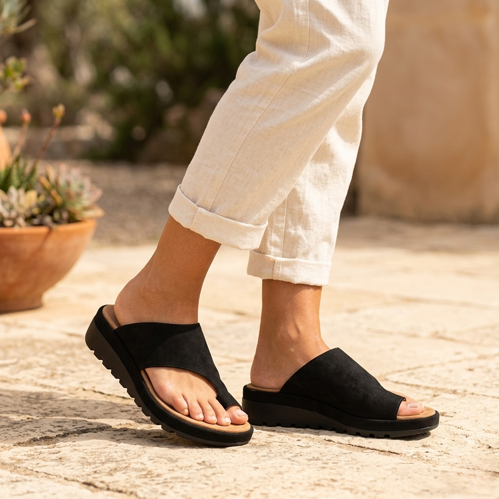 Elegant gold women's toe ring slide sandals, ideal for summer beach outings & casual events.