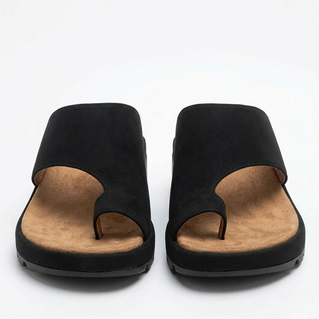 Fashionable women's toe ring slide sandals in multiple colors, featuring a comfortable, elegant design.