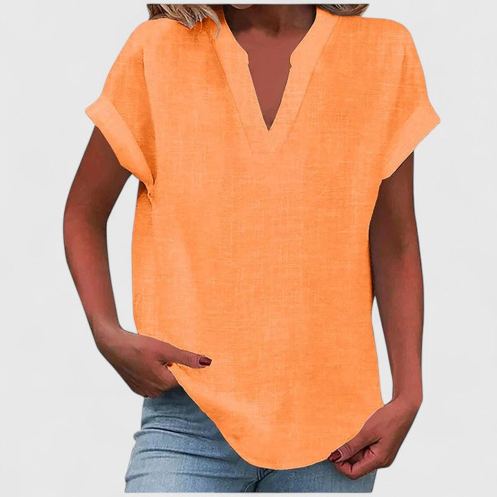 Chic V-neck blouse for women, effortless style, relaxed fit, perfect for spring, summer & office.