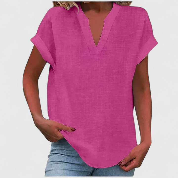 Relaxed fit V-neck blouse for women, great for casual wear, spring fashion & everyday comfort.