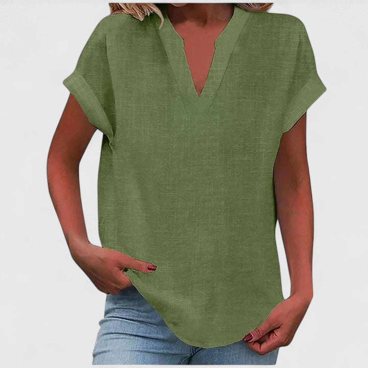 Chic V-neck women's top, comfortable and versatile, perfect for summer style & office.