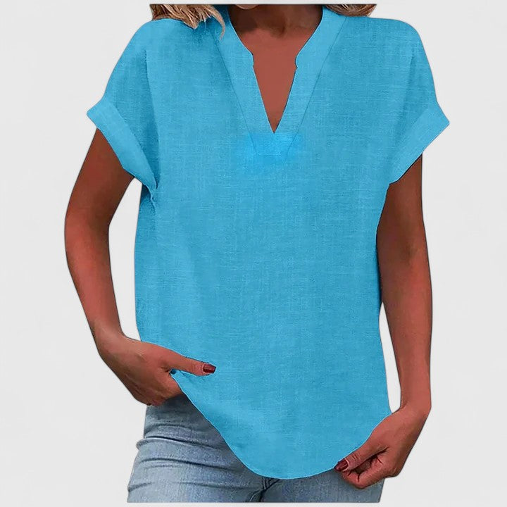 Everyday chic V-neck blouse, relaxed fit, perfect for spring fashion & comfortable summer style.