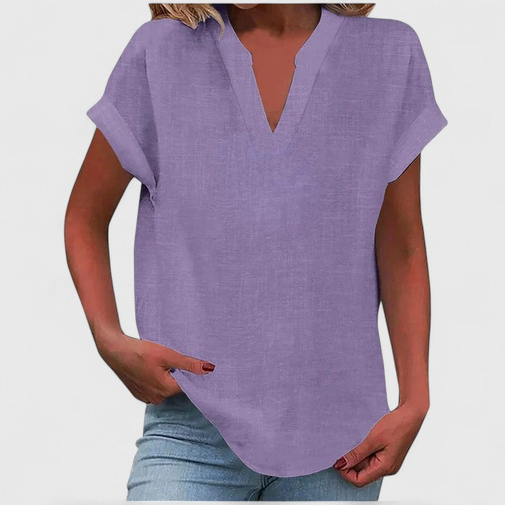 Women's V-neck top, comfortable & versatile, great for casual, office, spring, & summer looks.