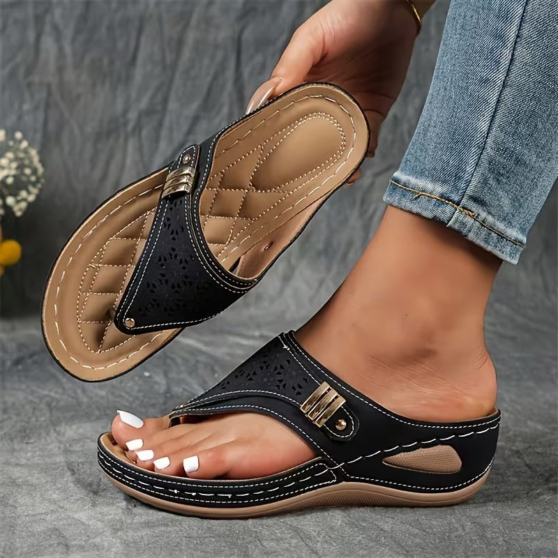 Elegant women's summer wedge sandals, slip-on style for casual comfort & supportive all-day wear.