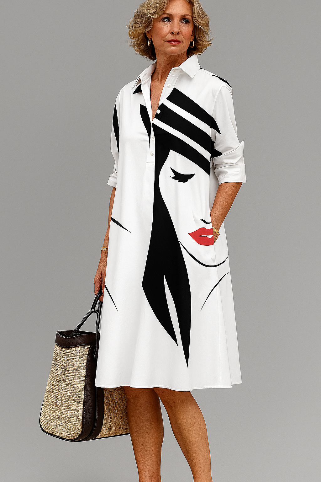 Women's comfortable white artistic midi dress; elegant, versatile, perfect for summer casual or sophisticated looks.