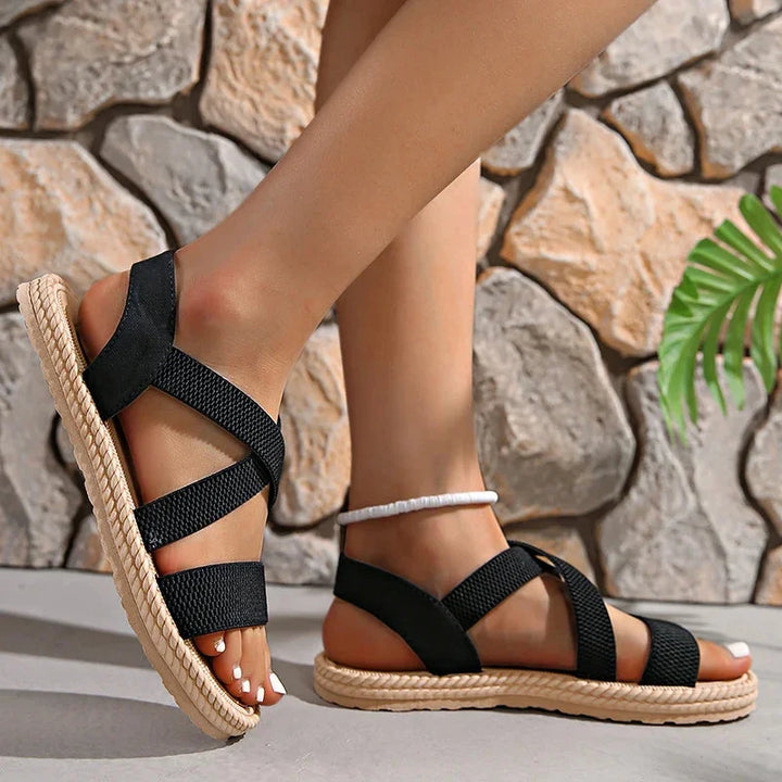 Women's casual espadrille summer shoes, featuring a comfortable woven design and elastic ankle straps.