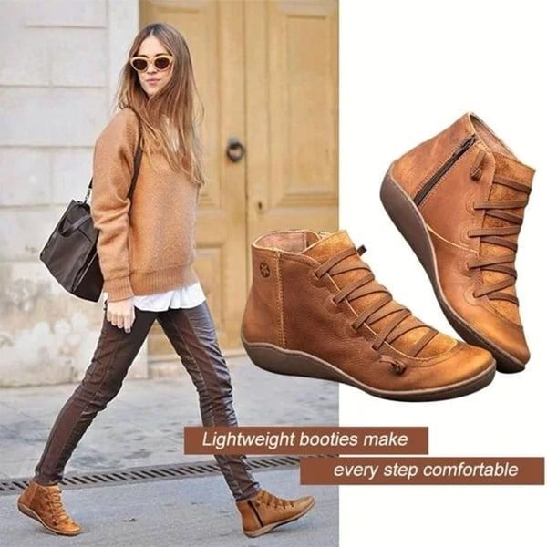 Everyday women's ankle boots with orthopedic support, black PU leather, convenient zip, perfect for all-day comfort.