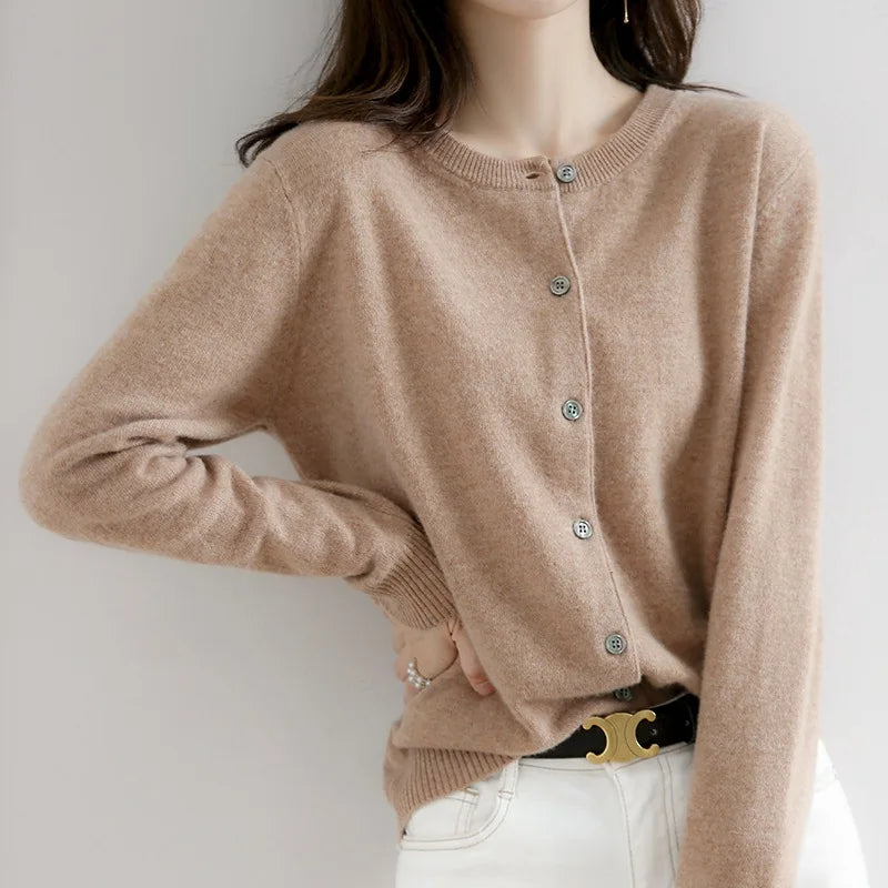 Warm women's button-up long sleeve cardigan. Comfortable layering sweater, perfect for cozy fall & winter wear.