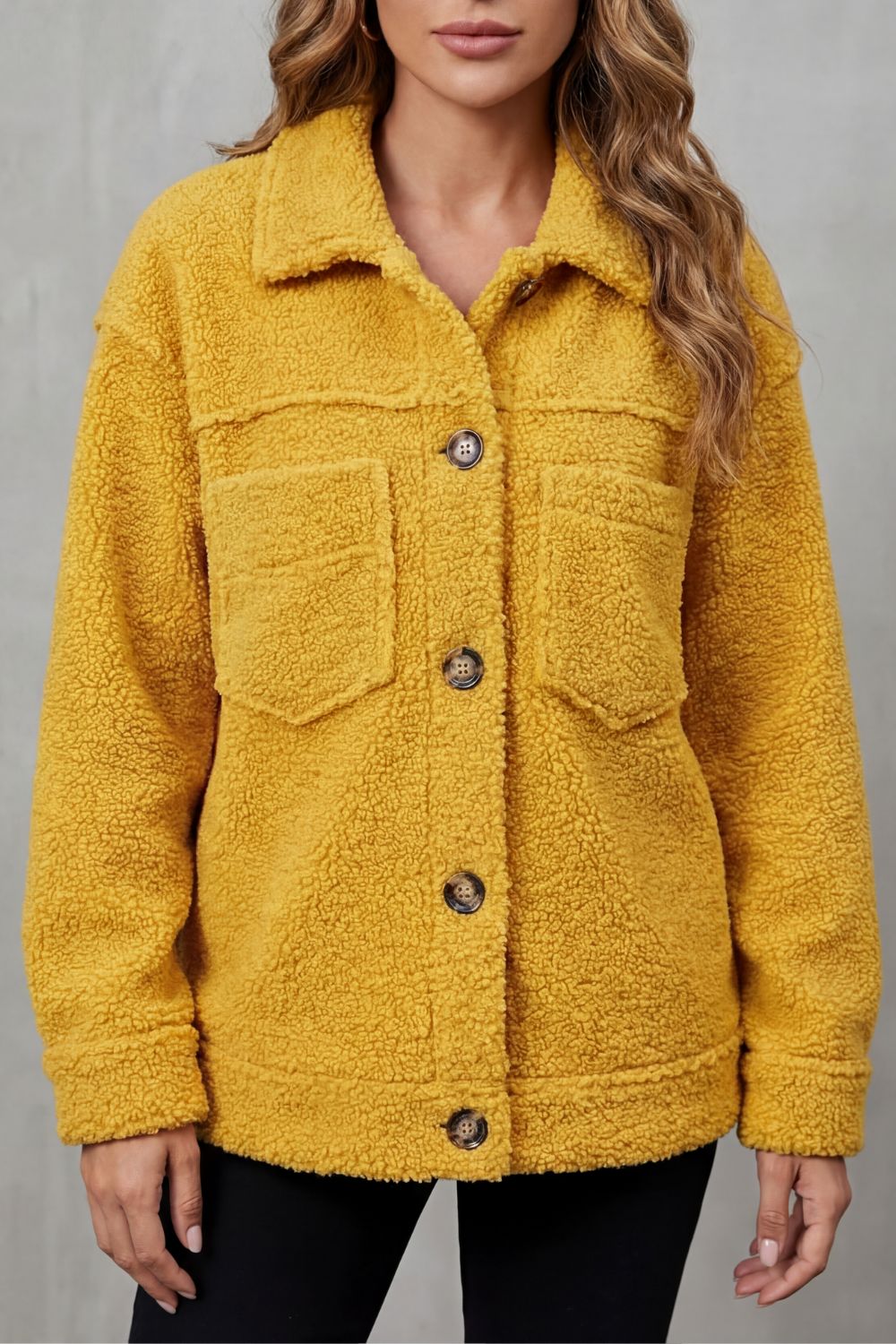 Black women's cozy button-up jacket, essential casual outerwear for everyday style & warmth.