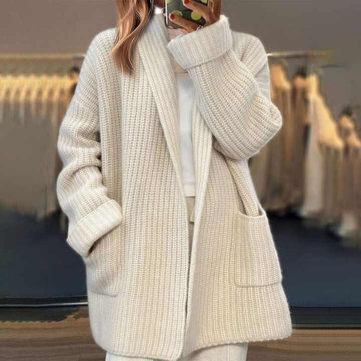Stylish women's oversized open front sweater, a cozy layering piece for casual chic fall outfits.