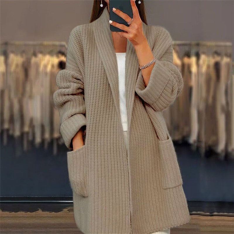 Versatile women's oversized open front cardigan, a comfy chic sweater for fall and spring layering.
