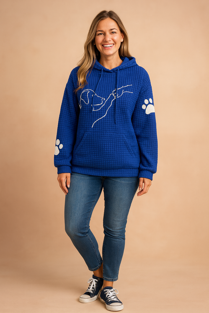 Women's cozy dog print hoodie, long sleeve pullover. Ideal casual wear for animal lovers & pet owners.