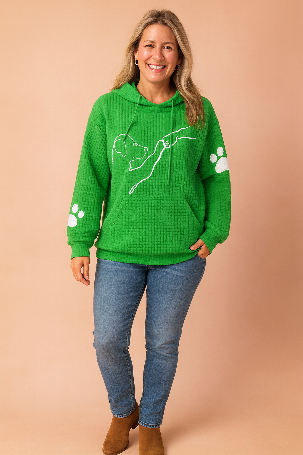 Cute women's dog print graphic hoodie. A cozy long-sleeve pullover, perfect gift for animal & pet lovers.