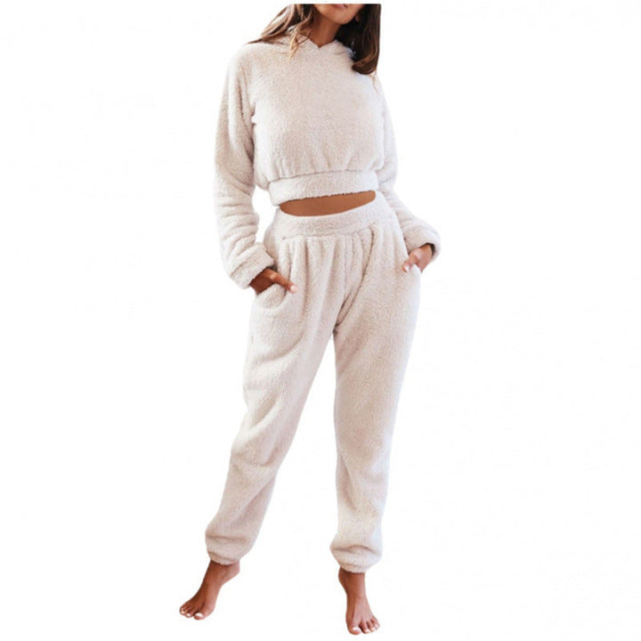 Athleisure women's lounge set: soft fleece hoodie and comfortable pants.