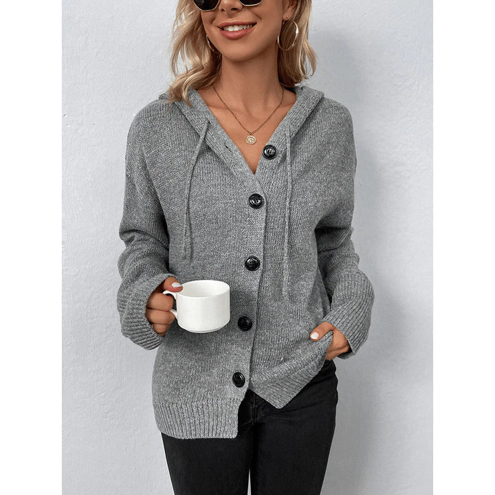 Women's cozy hooded long sleeve pullover sweater, perfect for casual fall & winter warmth. Comfortable everyday style.