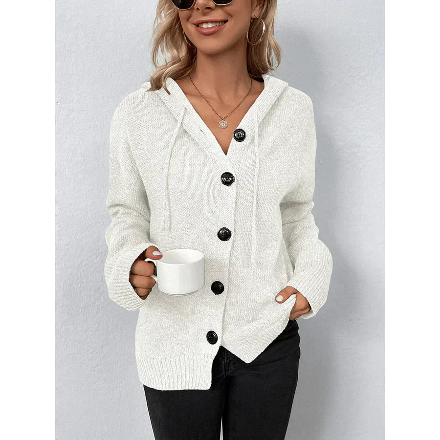 Versatile women's long sleeve hooded pullover sweater in soft fabric. Ideal cozy casual wear for comfortable everyday style.