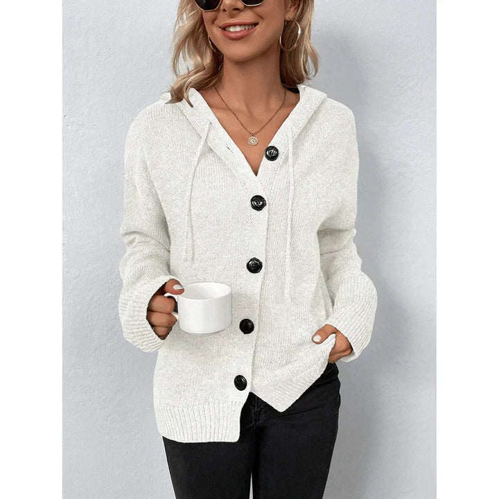 Versatile women's long sleeve hooded pullover sweater in soft fabric. Ideal cozy casual wear for comfortable everyday style.