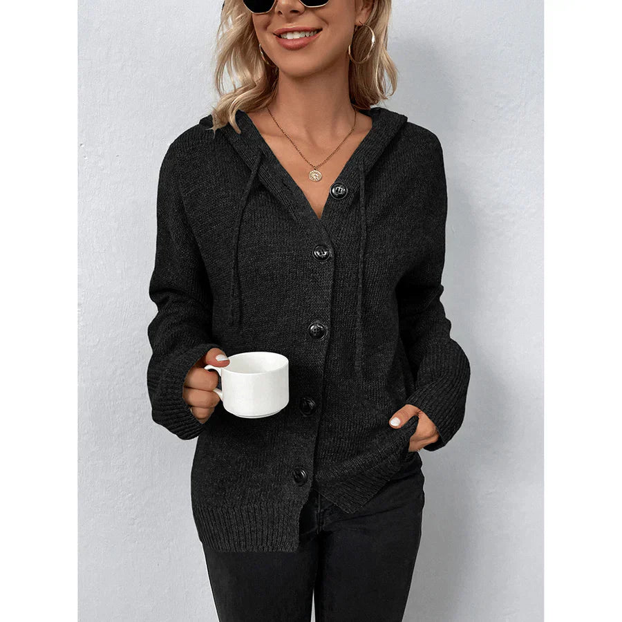 Stylish women's hooded pullover sweater, a cozy long sleeve top for comfortable everyday fashion and warmth.