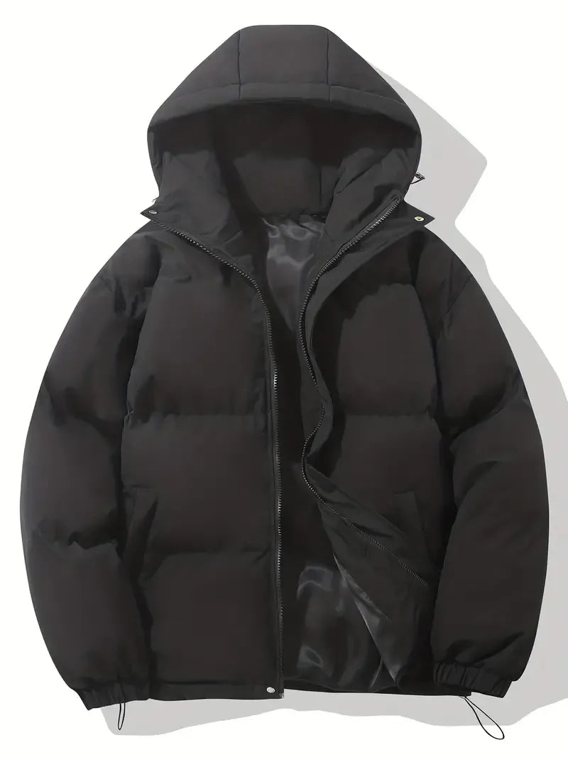 Women's cozy hooded puffer jacket for winter. Warm, stylish outerwear for cold weather fashion.