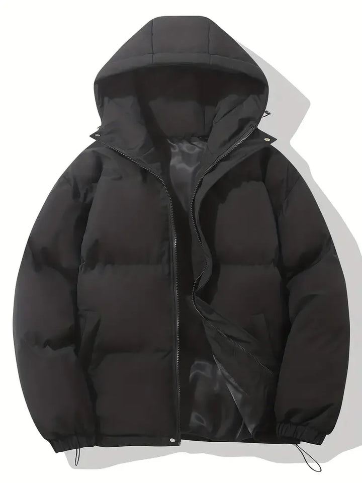 Women's cozy hooded puffer jacket for winter. Warm, stylish outerwear for cold weather fashion.