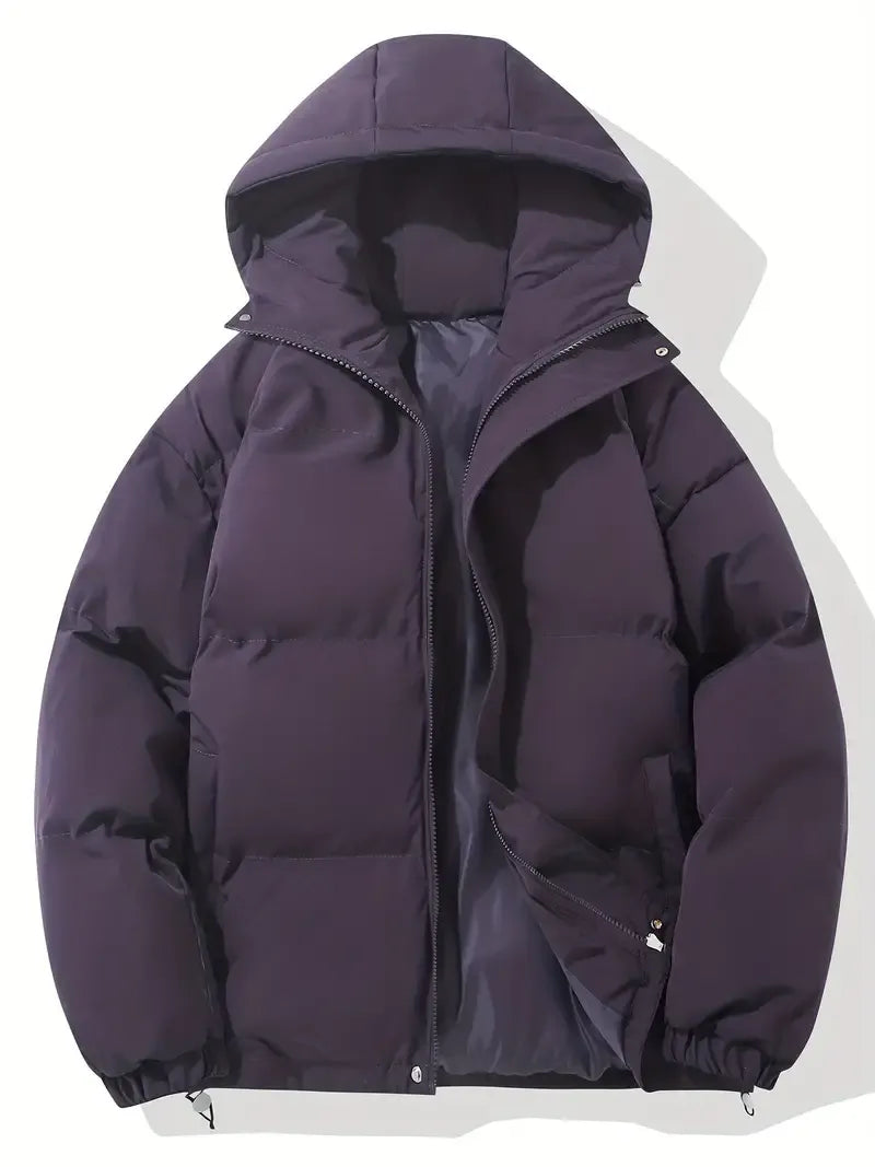 Stylish women's hooded puffer coat. Trendy outerwear for casual winter outfits & ultimate warmth.