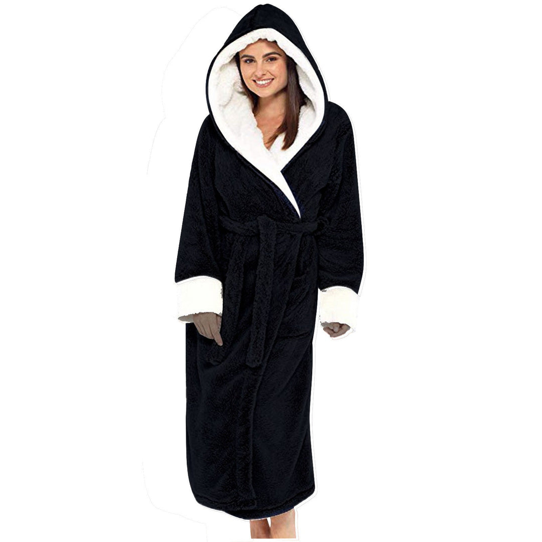 Women's cozy hooded robe with belt, soft loungewear for ultimate comfort and relaxation.