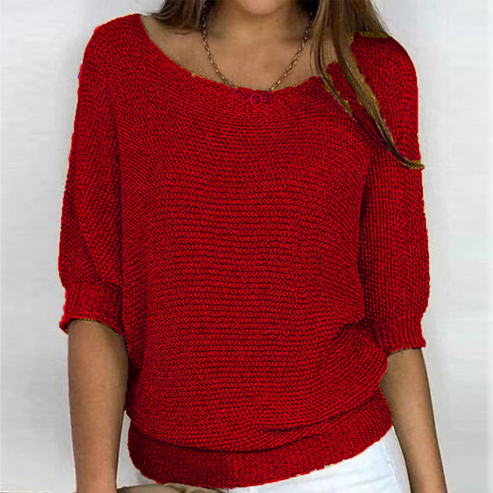 Chic women's cozy knit sweater with long sleeves. Offers flattering fit and soft comfort for all day.
