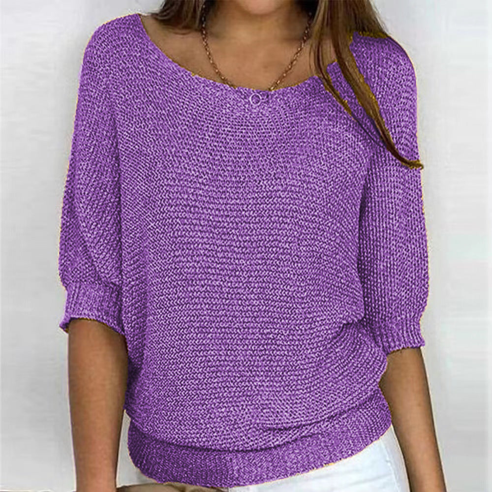 Model wearing a flattering women's long sleeve sweater, chic for everyday or elegant occasions.