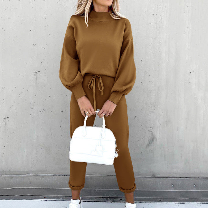 Soft, cozy knit sweater and matching pants set for women, ideal comfortable loungewear.