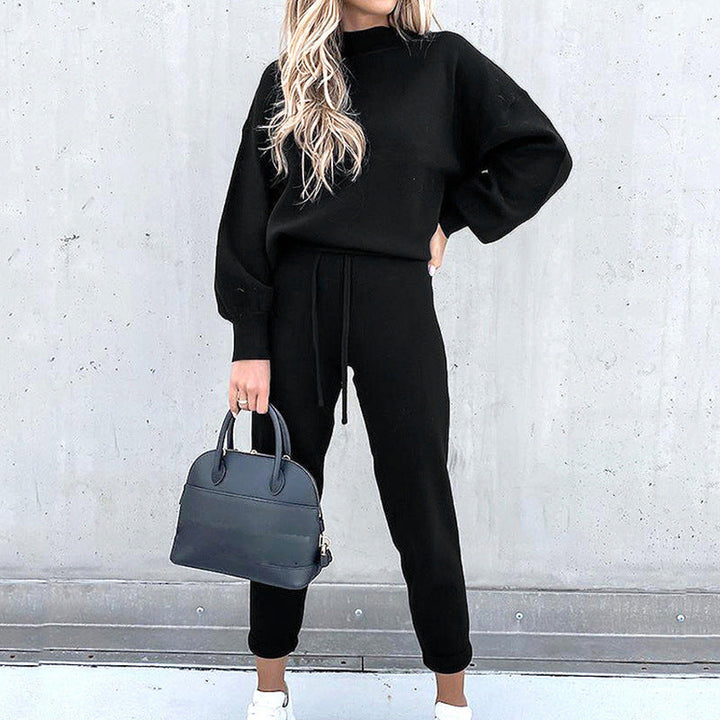 Women's comfortable lounge sweater and pant set, perfect cozy two-piece loungewear with drawstring waist.