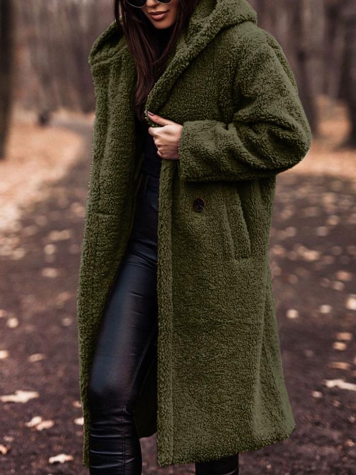 Casual women's long hooded coat. A warm and cozy jacket, stylish for fall and winter everyday wear.