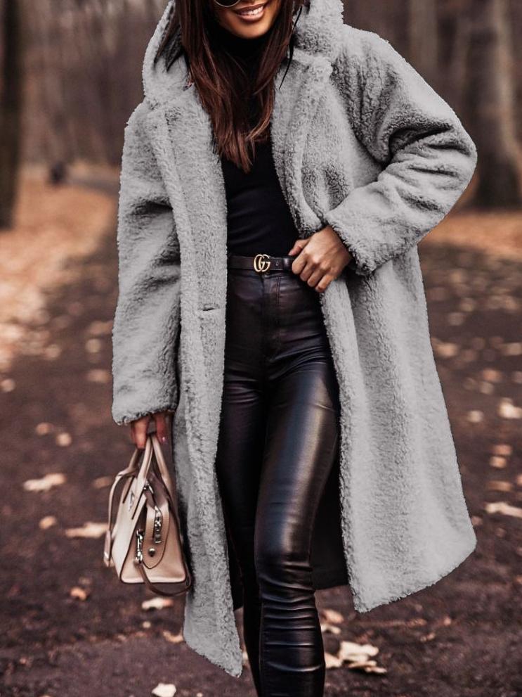 Women's teddy long hooded coat, a cozy essential for winter fashion. Warm & stylish everyday outerwear.