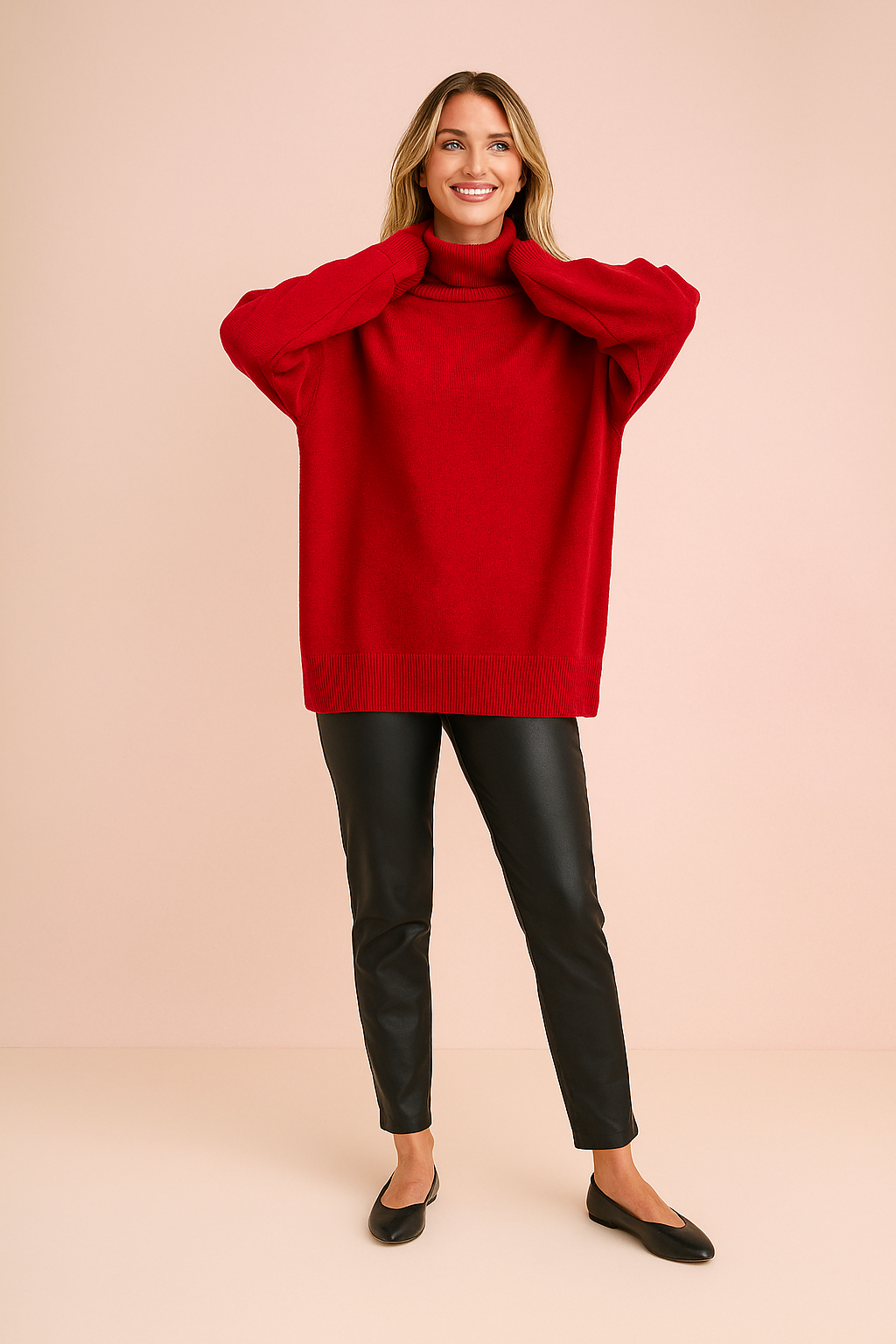 Women's cozy loose fit turtleneck sweater in a versatile knit for effortless fall and winter style.